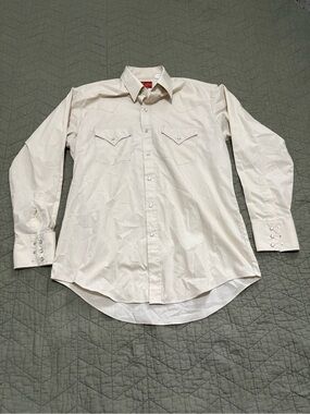 Ely Plains Pearl Snap Western Shirt Men’s Medium Cream Long Sleeve